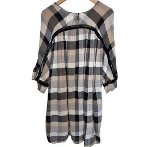 Maeve Womens Plaid Tunic Dress Black Beige Cotton Rayon Relaxed Size Medium